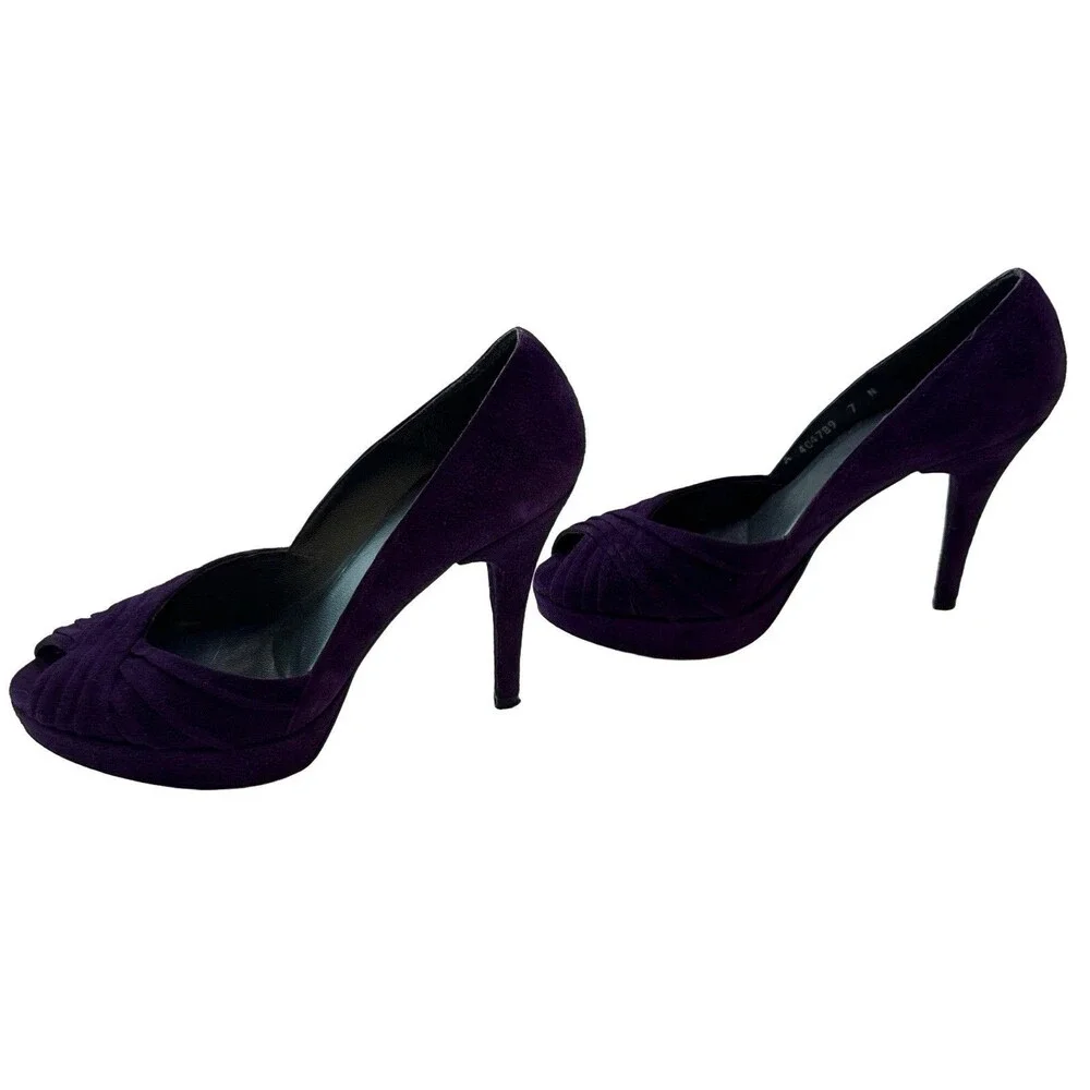 Stuart Weitzman Purple Suede Peep Toe Heels Size 7N Platform Pumps
